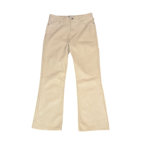 Zara Ivory Ecru Vegan Leather High Waist Cropped Flared Pant - 4 - Picture 3 of 10